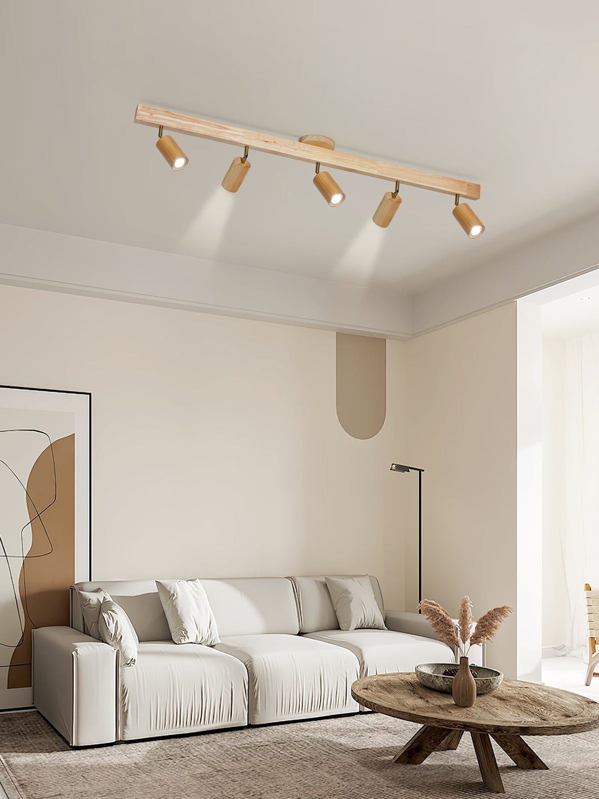 Rinaniella plafondlamp natuurlijke houten balk met spotverlichting