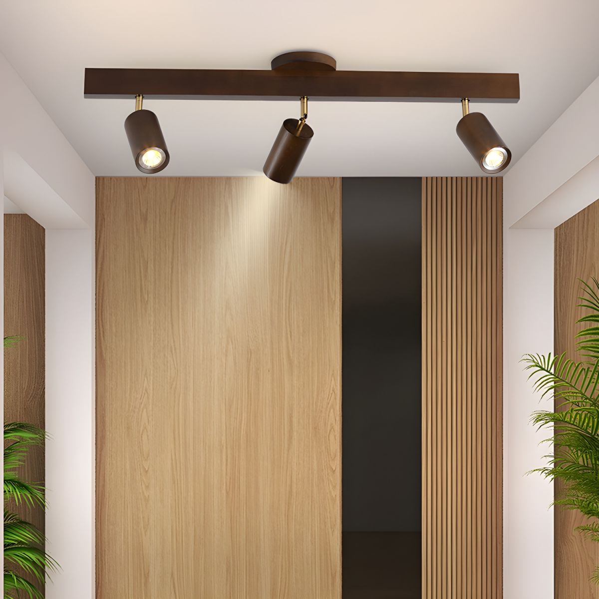 Rinaniella plafondlamp natuurlijke houten balk met spotverlichting