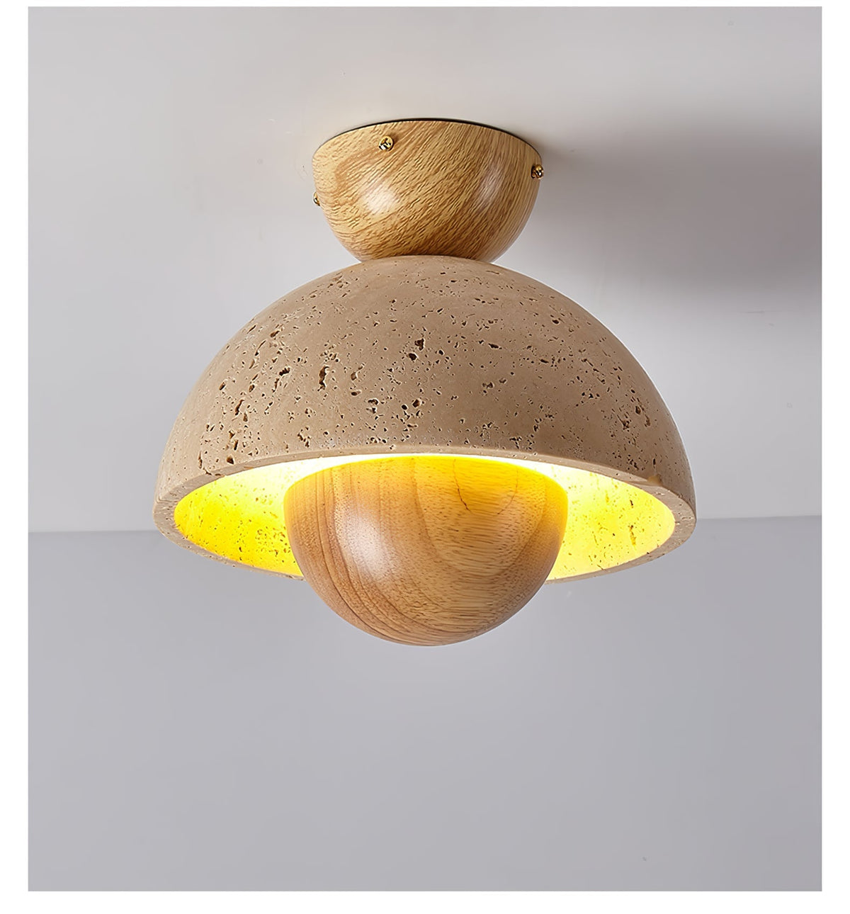 Tavivel travertin plafondlamp met walnoot