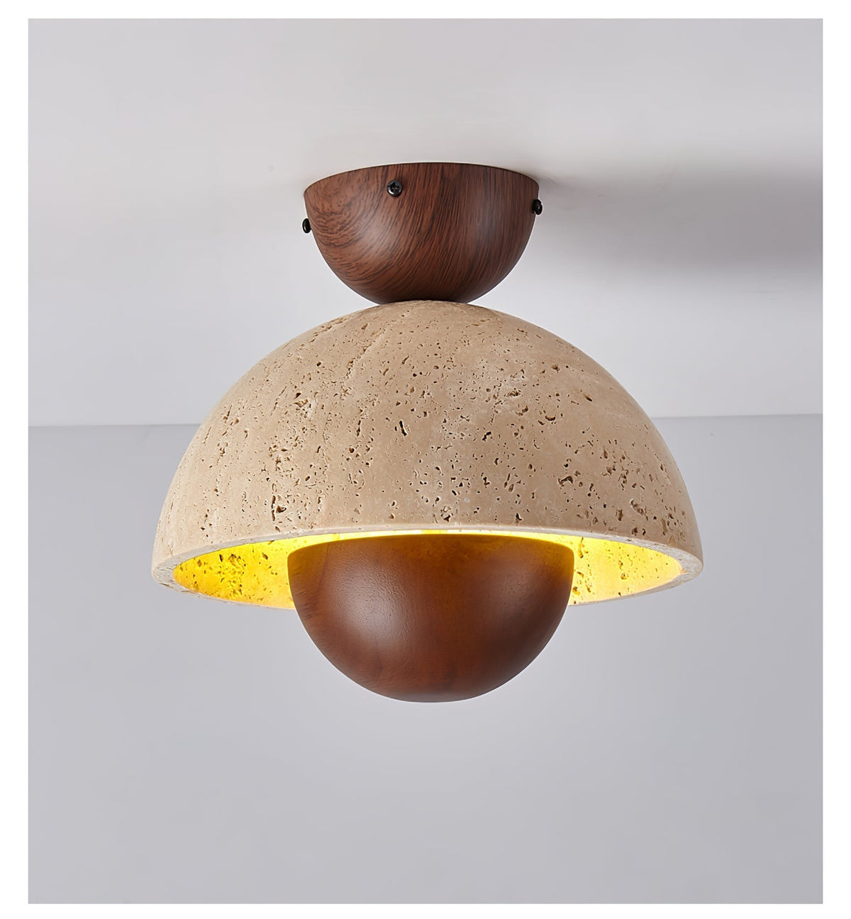 Tavivel travertin plafondlamp met walnoot
