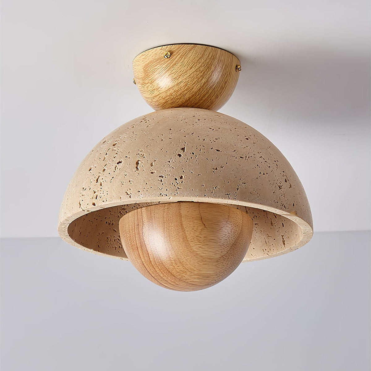 Tavivel travertin plafondlamp met walnoot