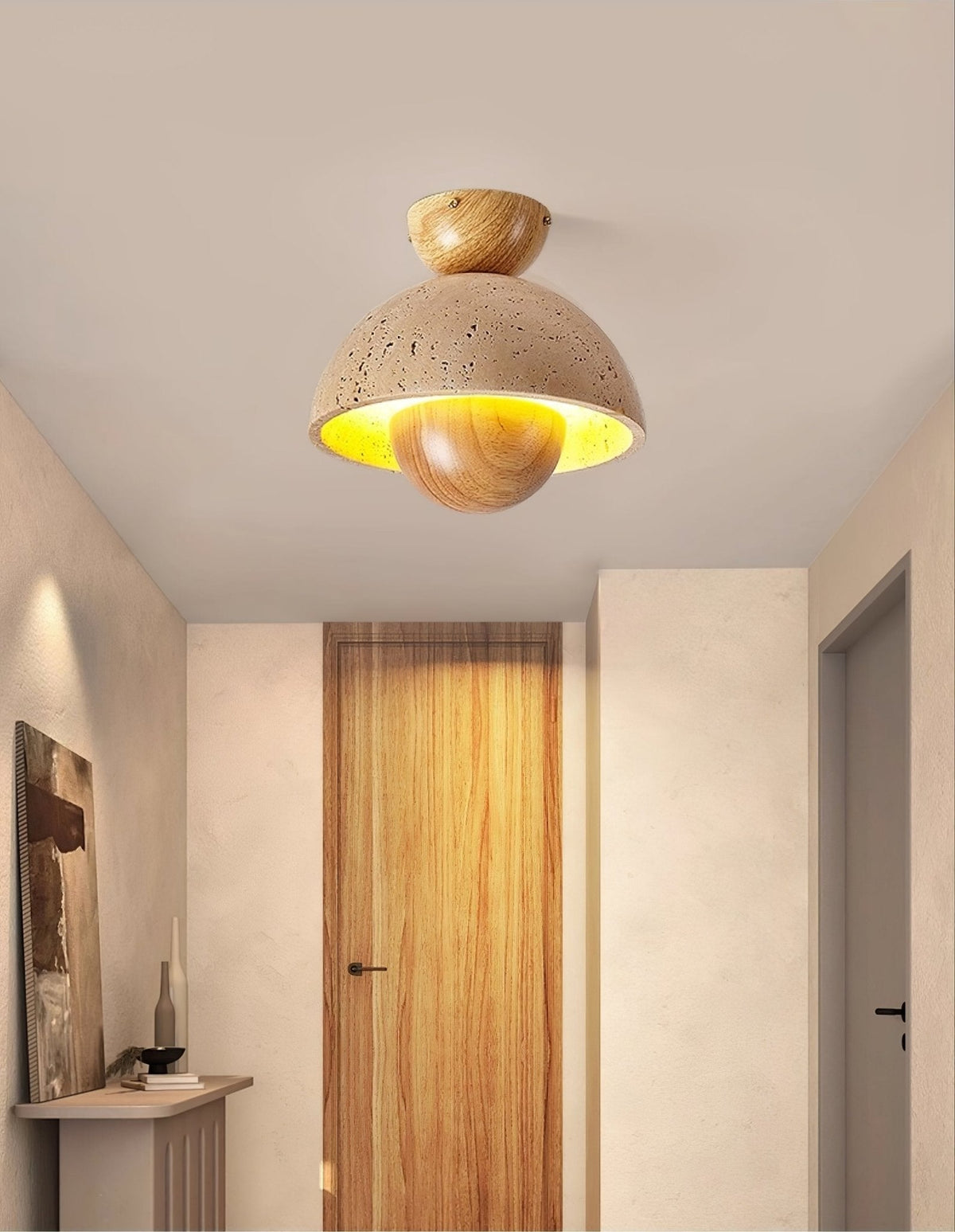 Tavivel travertin plafondlamp met walnoot