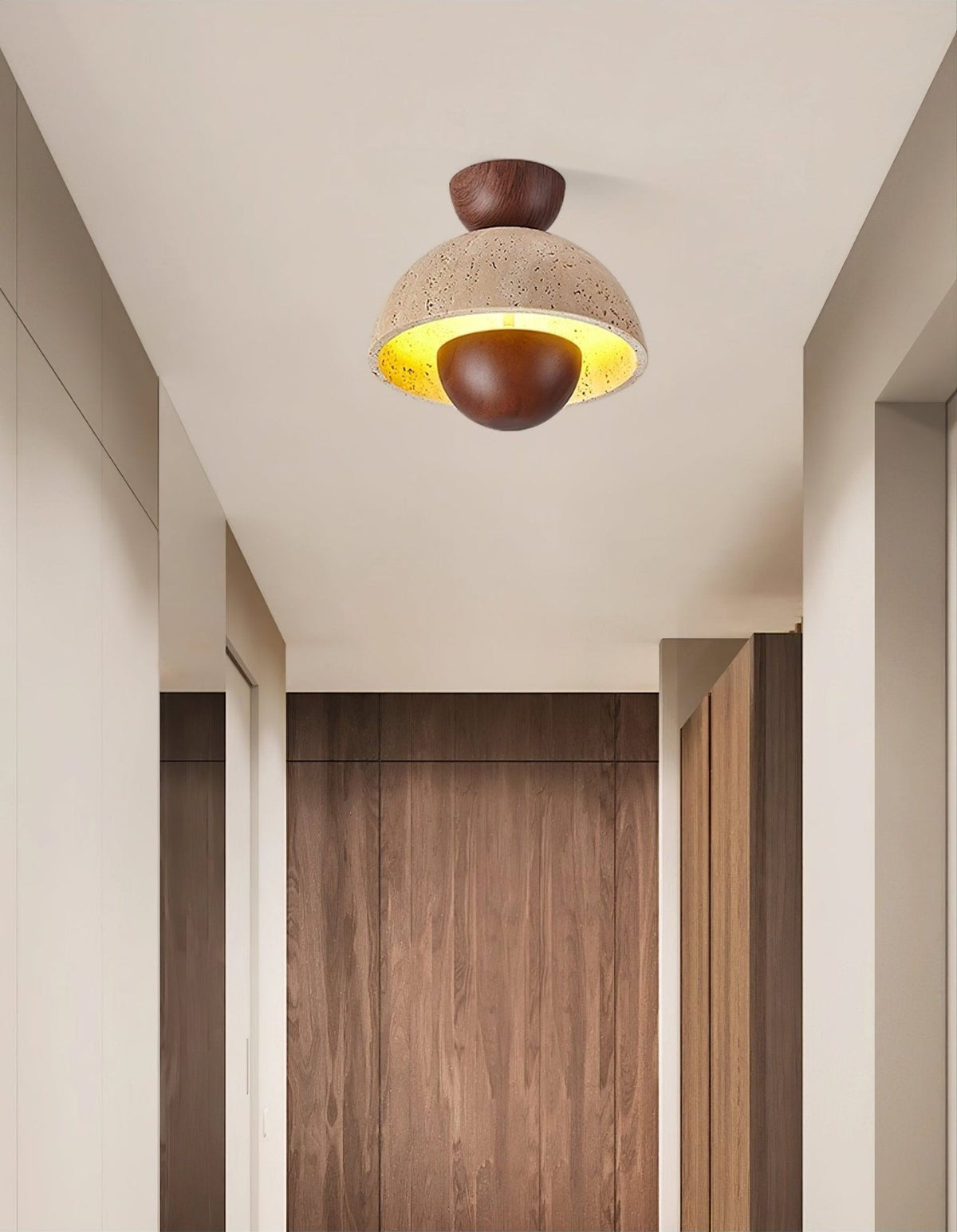 Tavivel travertin plafondlamp met walnoot