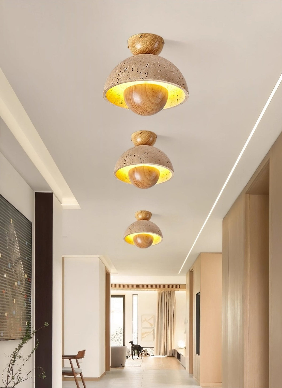 Tavivel travertin plafondlamp met walnoot