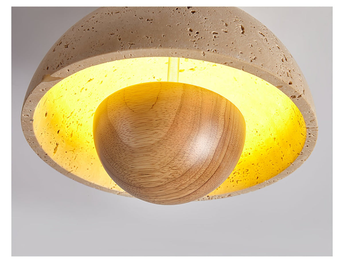 Tavivel travertin plafondlamp met walnoot