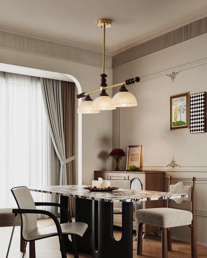 Codoriel Traditionele hanglamp van hout en glas voor eiland