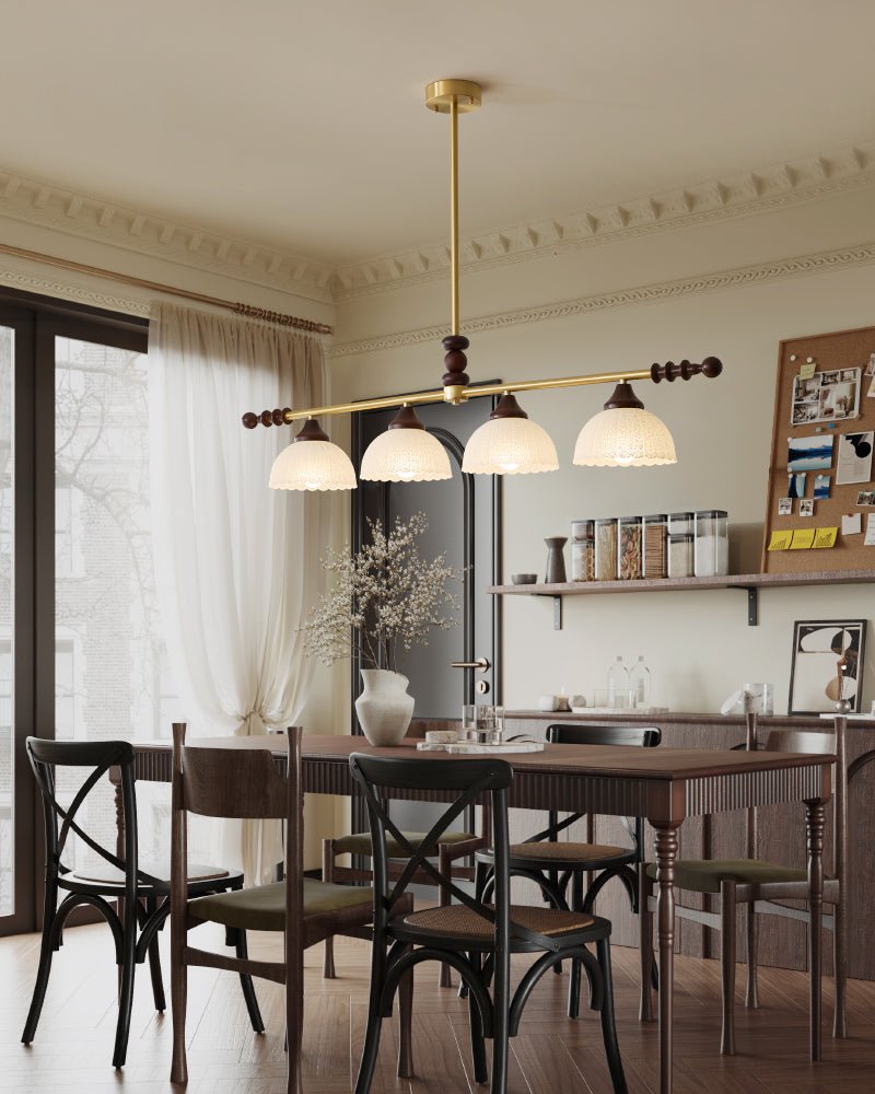 Codoriel Traditionele hanglamp van hout en glas voor eiland