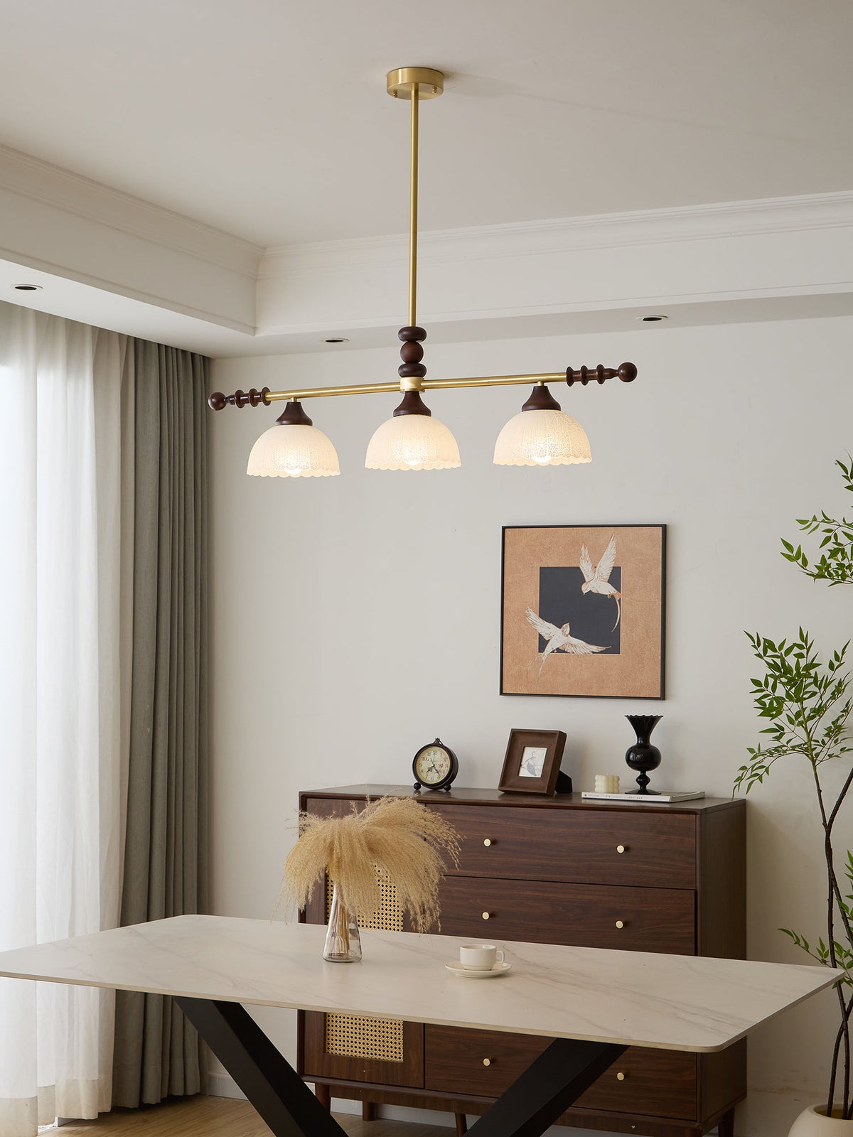 Codoriel Traditionele hanglamp van hout en glas voor eiland