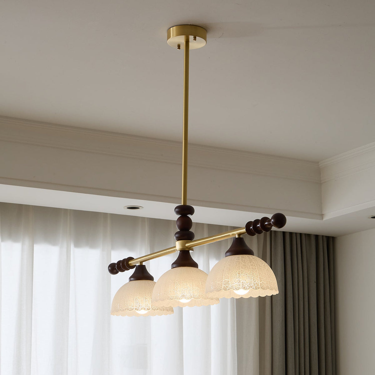 Codoriel Traditionele hanglamp van hout en glas voor eiland