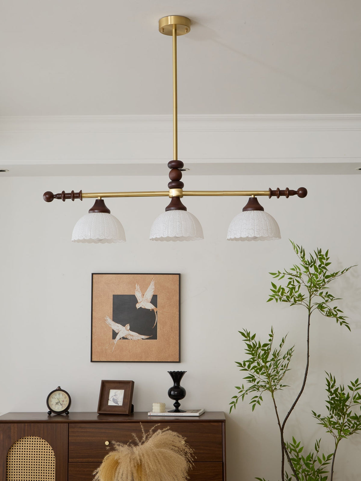 Codoriel Traditionele hanglamp van hout en glas voor eiland