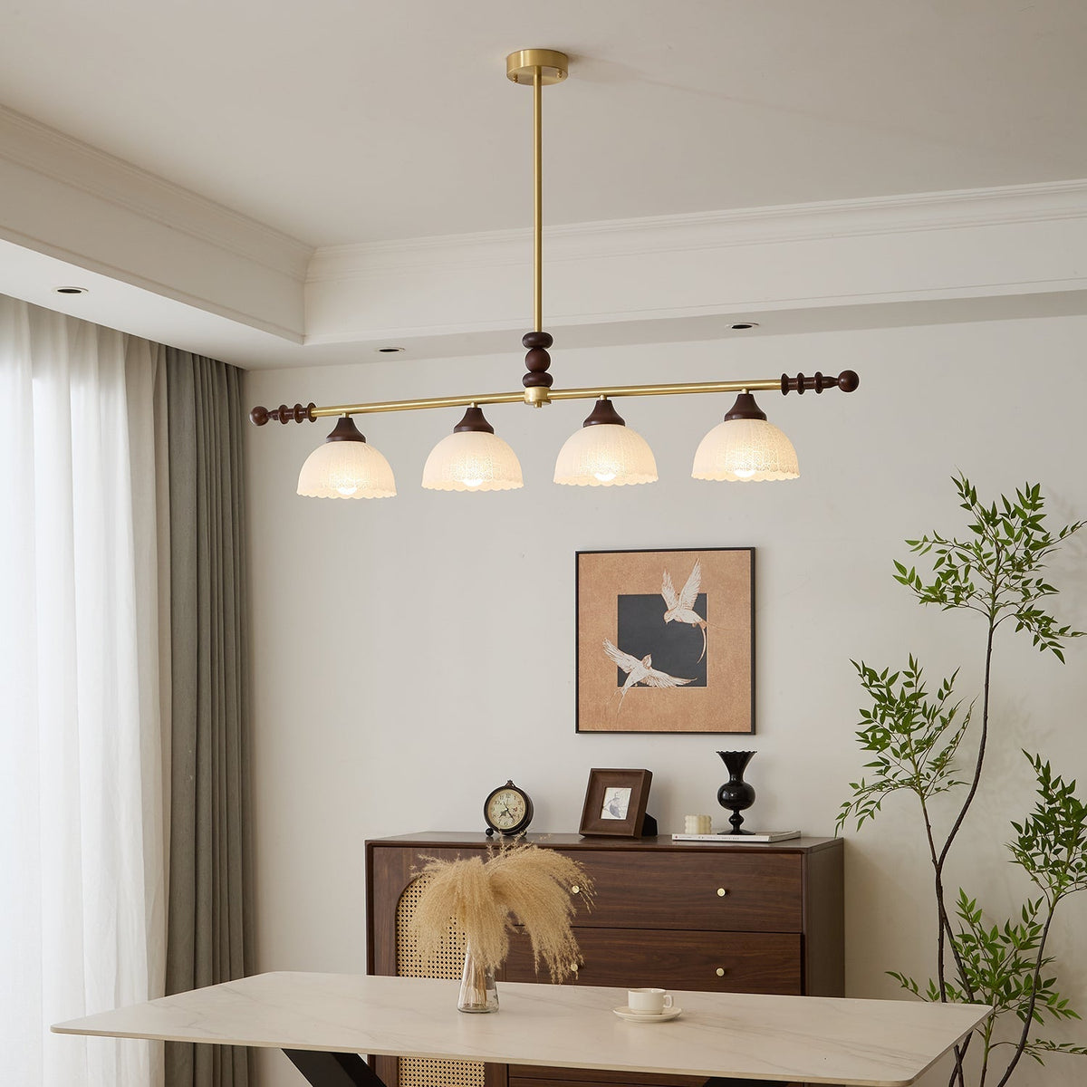 Codoriel Traditionele hanglamp van hout en glas voor eiland