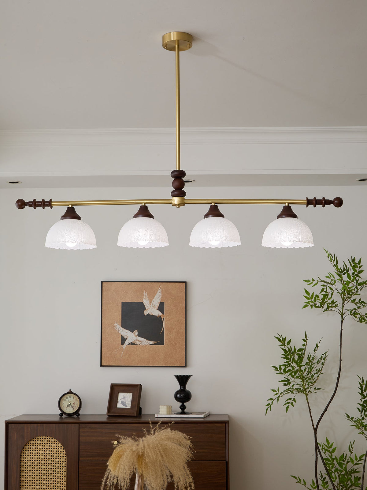 Codoriel Traditionele hanglamp van hout en glas voor eiland
