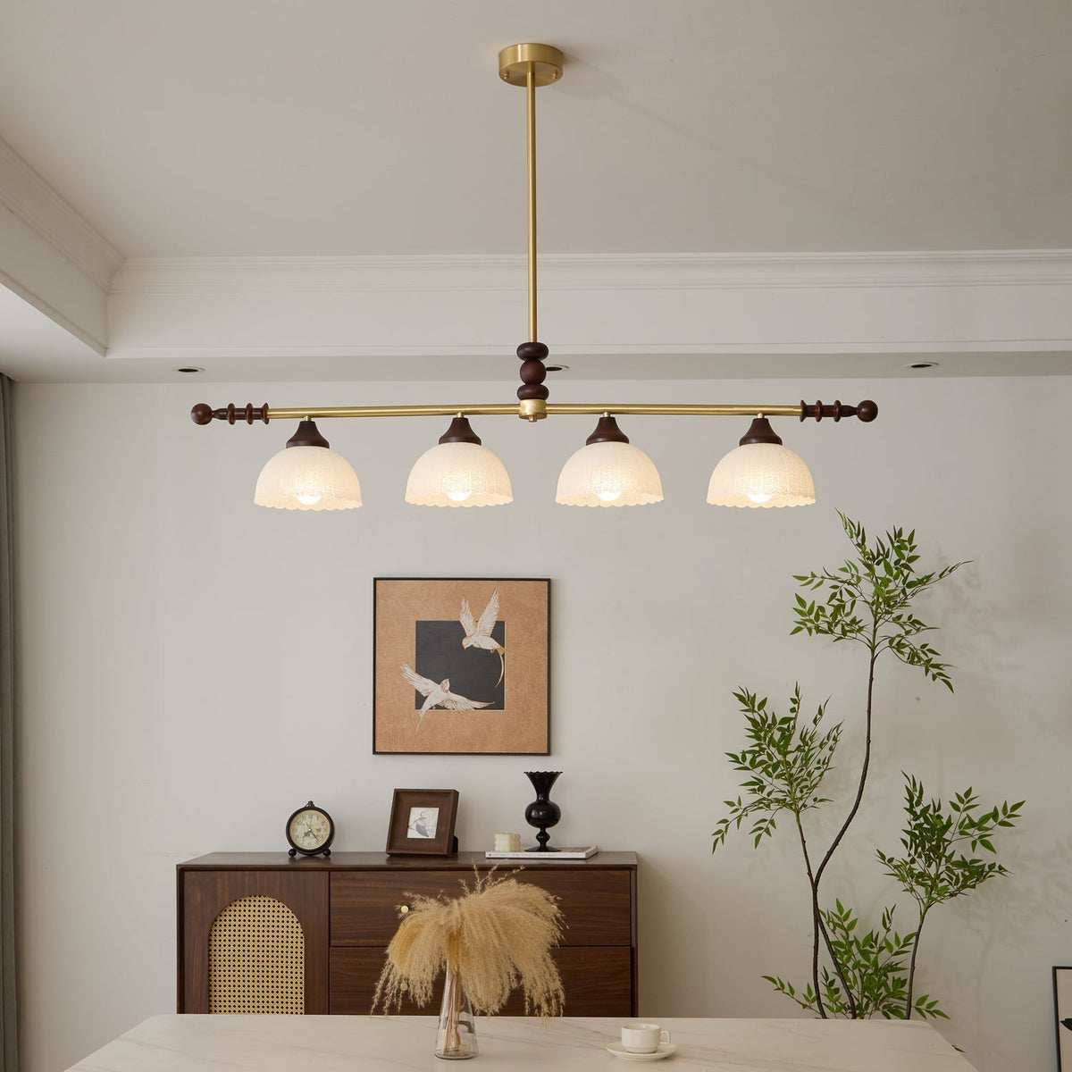 Codoriel Traditionele hanglamp van hout en glas voor eiland