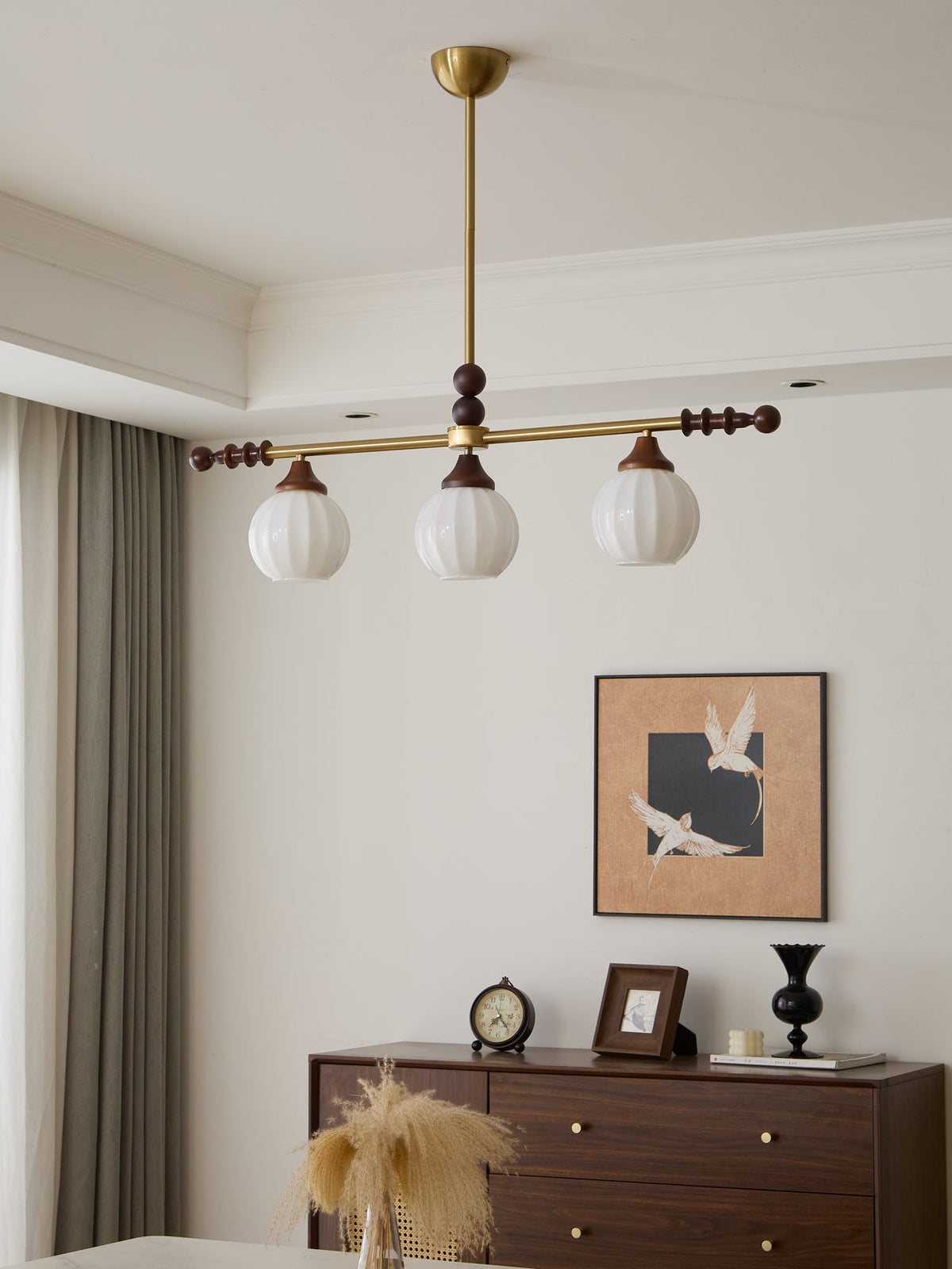Codoriel Traditionele hanglamp van hout en glas voor eiland