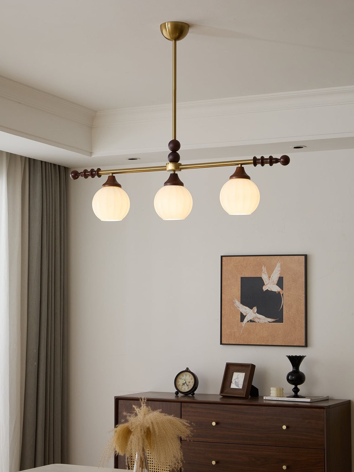 Codoriel Traditionele hanglamp van hout en glas voor eiland