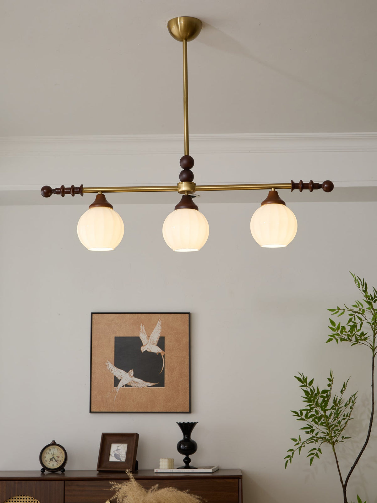 Codoriel Traditionele hanglamp van hout en glas voor eiland