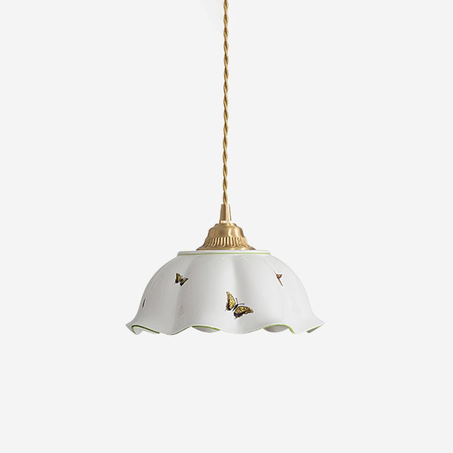 Lumina hanglamp keramisch bloemblaadje met vlinders vintage