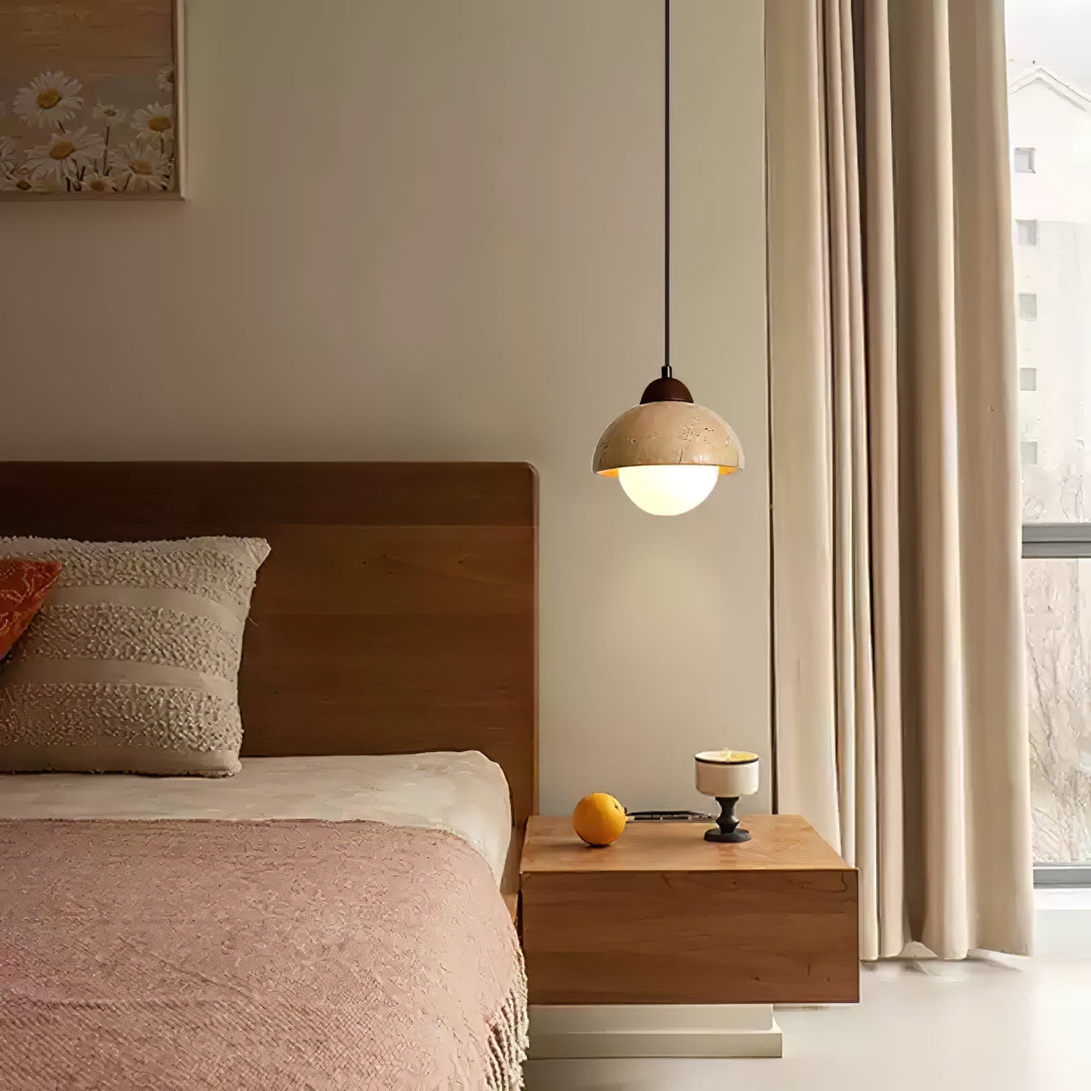 Lunex ronde hanglamp van geel travertin