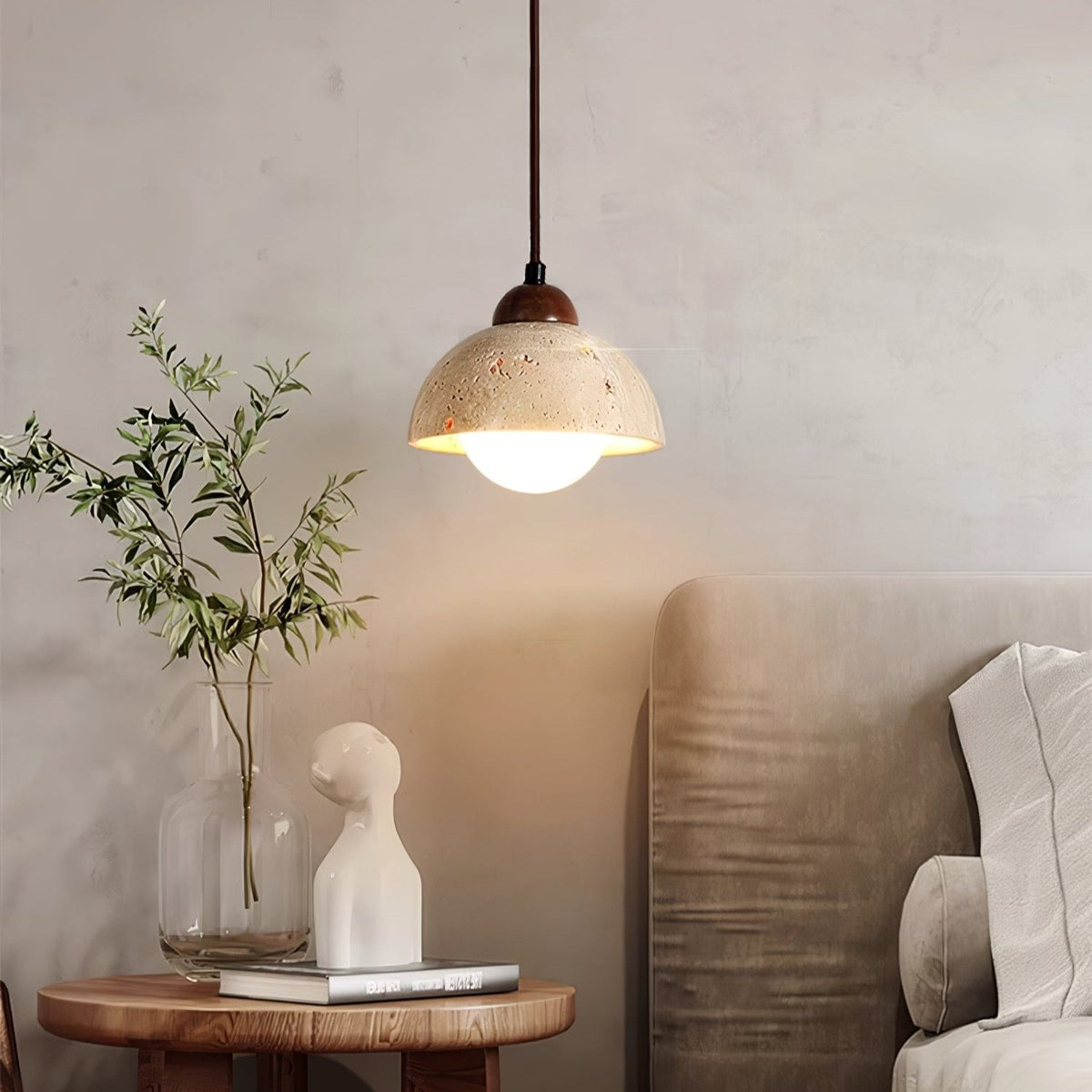 Lunex ronde hanglamp van geel travertin