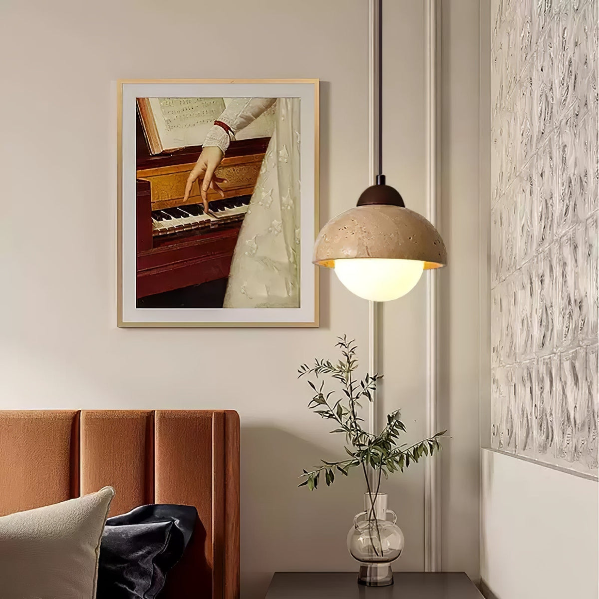 Lunex ronde hanglamp van geel travertin