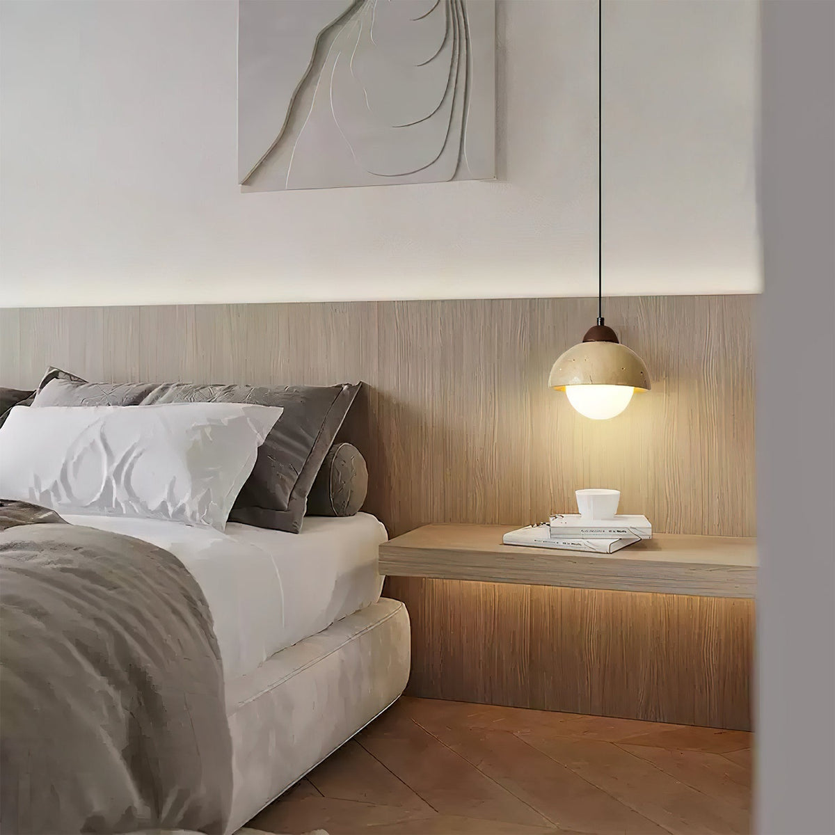 Lunex ronde hanglamp van geel travertin