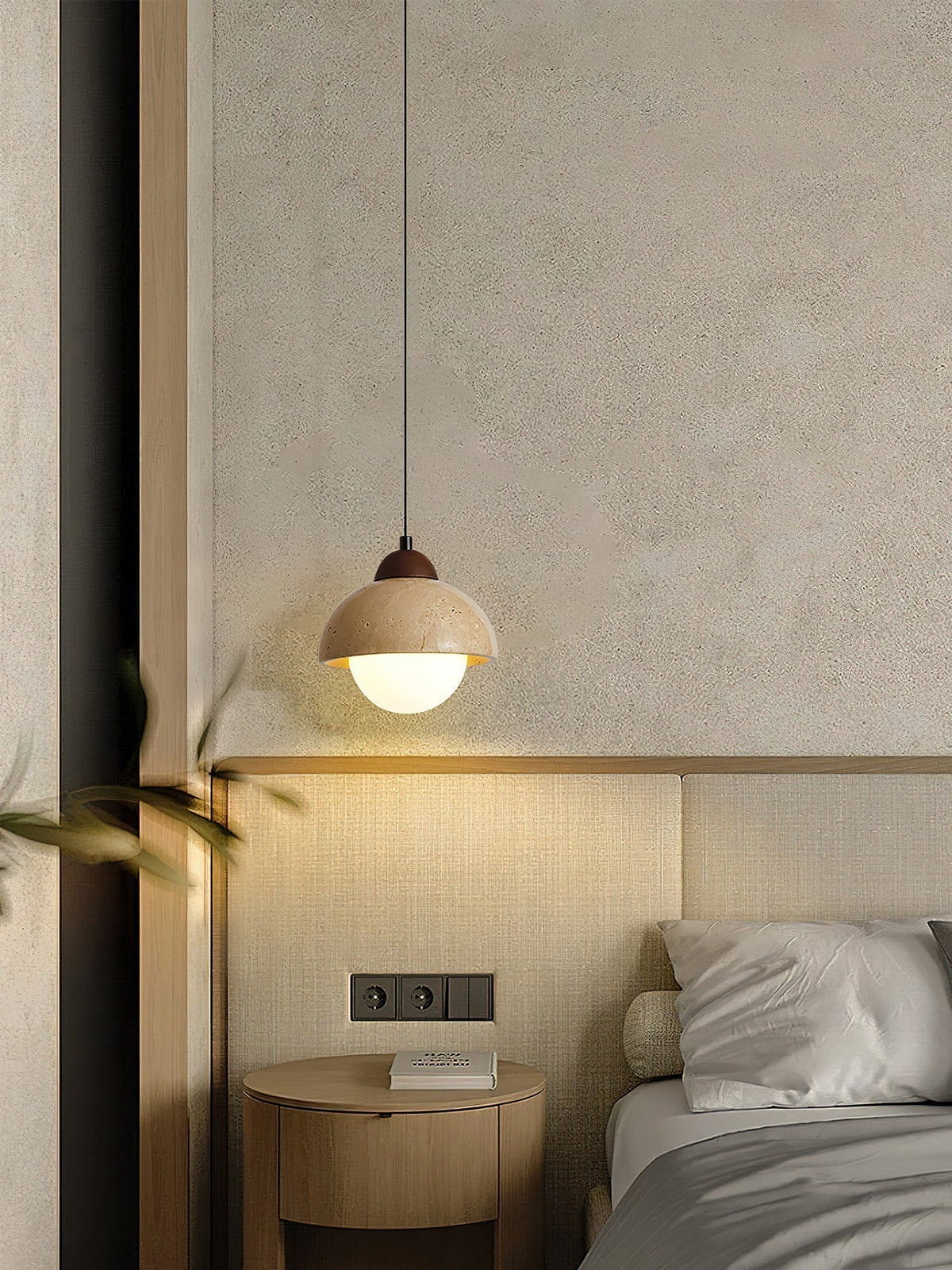 Lunex ronde hanglamp van geel travertin
