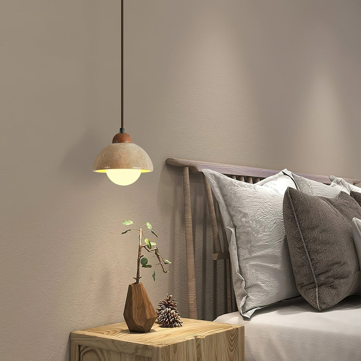 Lunex ronde hanglamp van geel travertin
