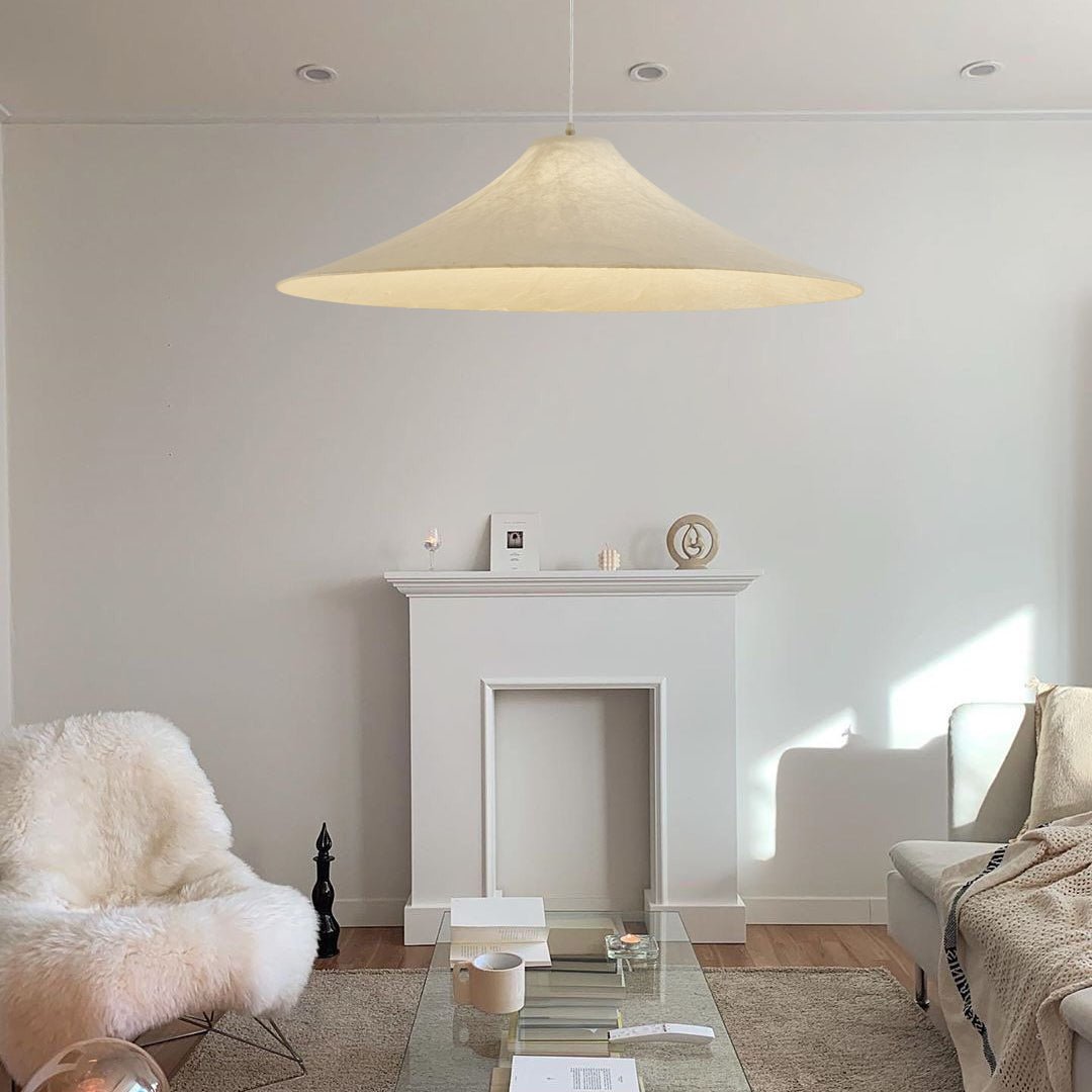 Abbotswell Moderne minimalistische hanglamp met vlakke kap van natuurlijk materiaal