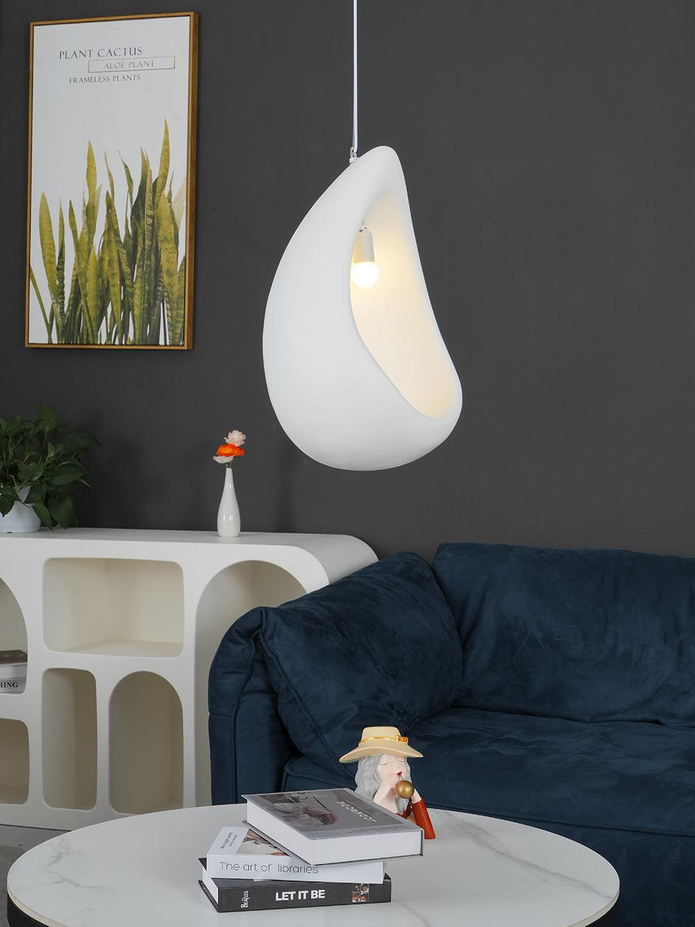 Seo hanglamp uit gips, organische druppelvorm, Wabi Sabi