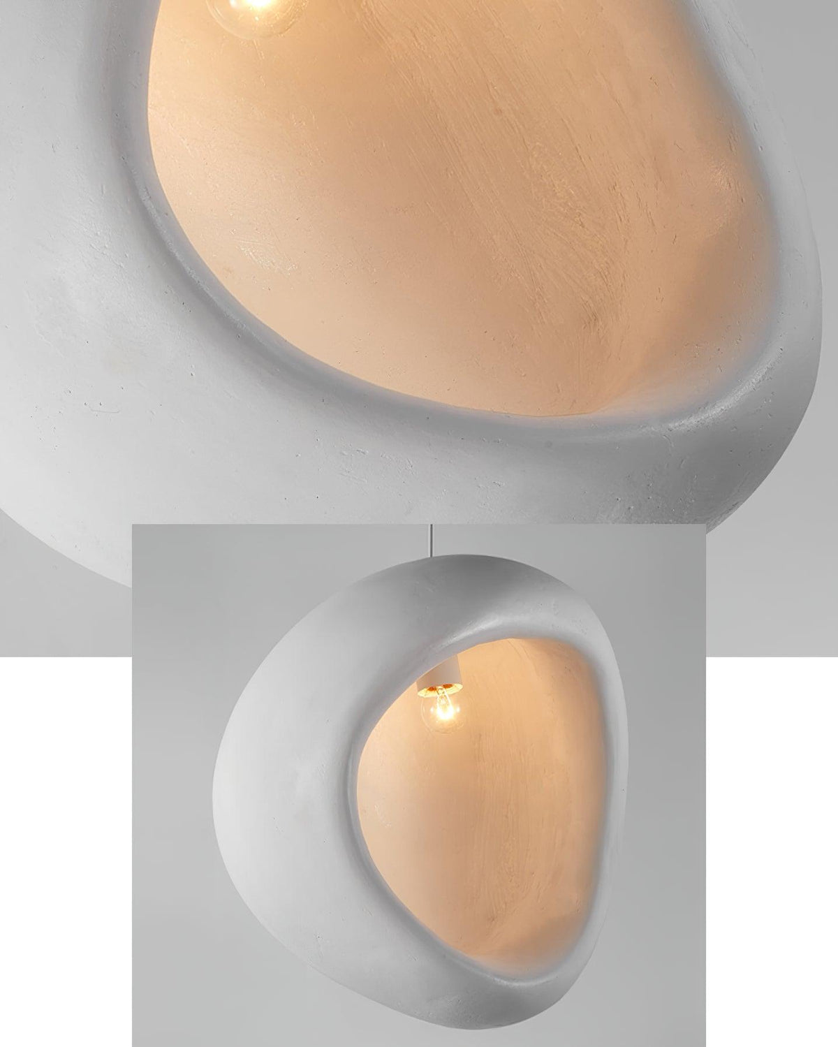 Seo hanglamp uit gips, organische druppelvorm, Wabi Sabi
