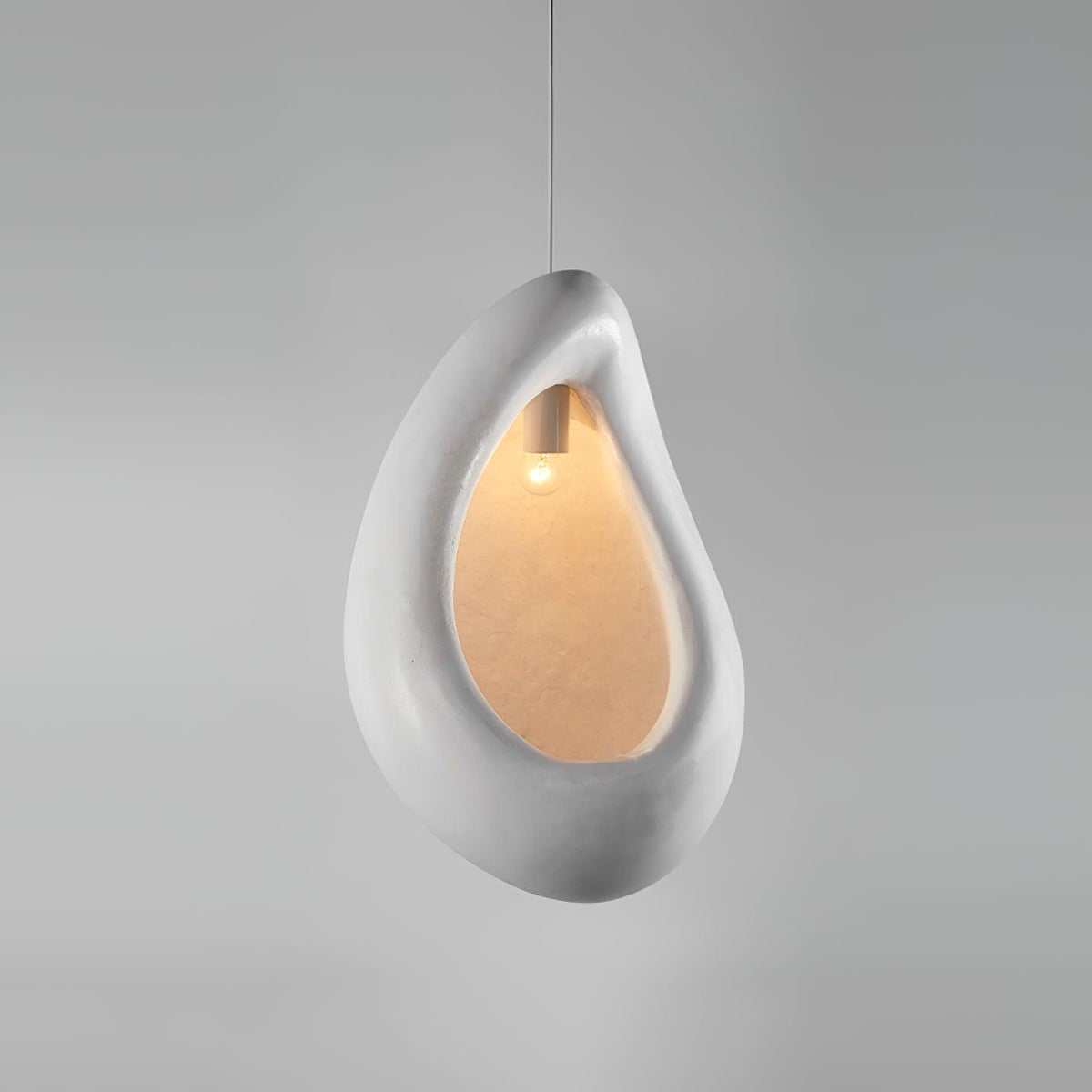 Seo hanglamp uit gips, organische druppelvorm, Wabi Sabi
