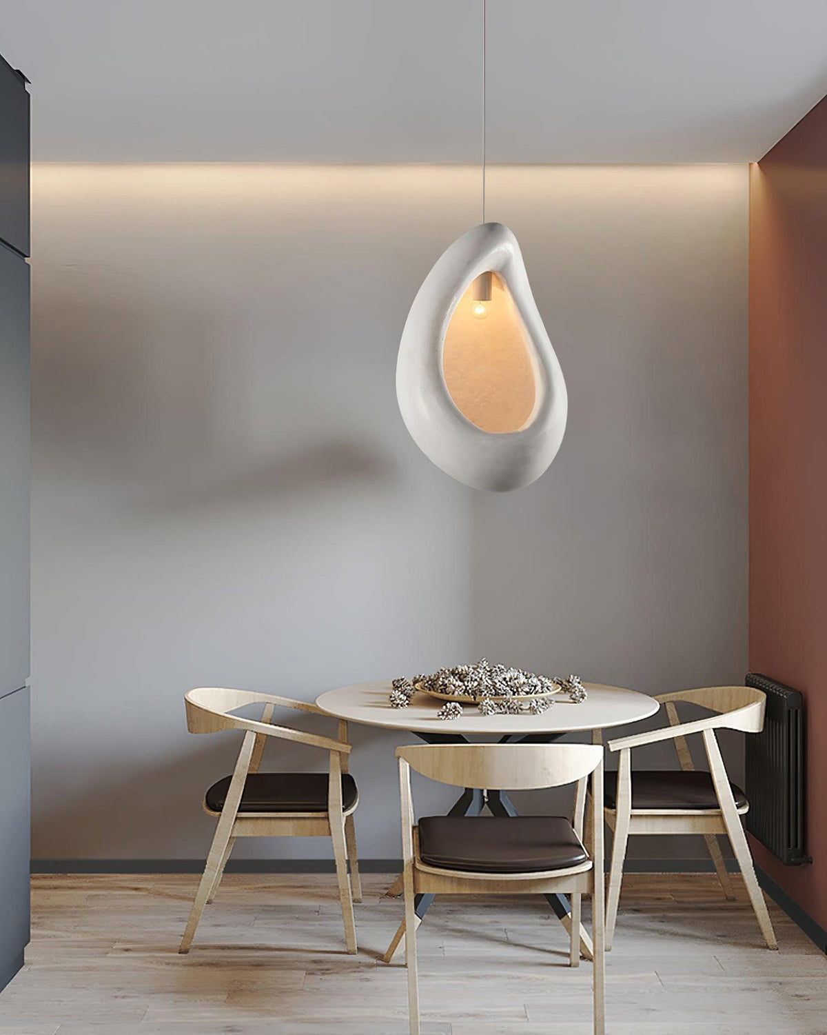 Seo hanglamp uit gips, organische druppelvorm, Wabi Sabi