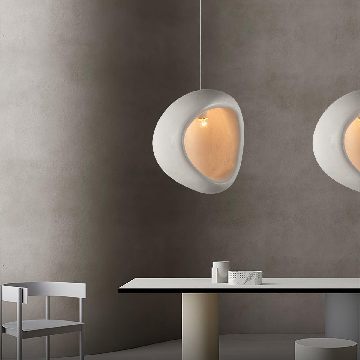 Seo hanglamp uit gips, organische druppelvorm, Wabi Sabi