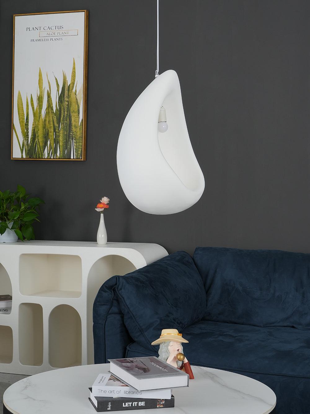 Seo hanglamp uit gips, organische druppelvorm, Wabi Sabi