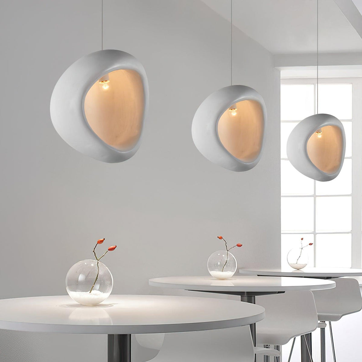 Seo hanglamp uit gips, organische druppelvorm, Wabi Sabi