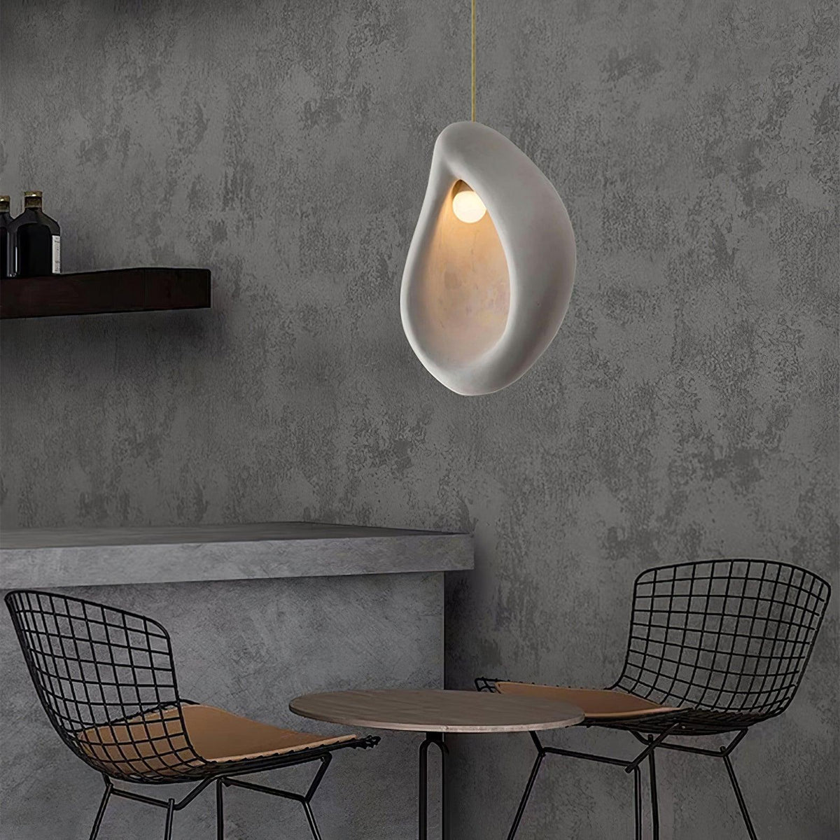 Seo hanglamp uit gips, organische druppelvorm, Wabi Sabi