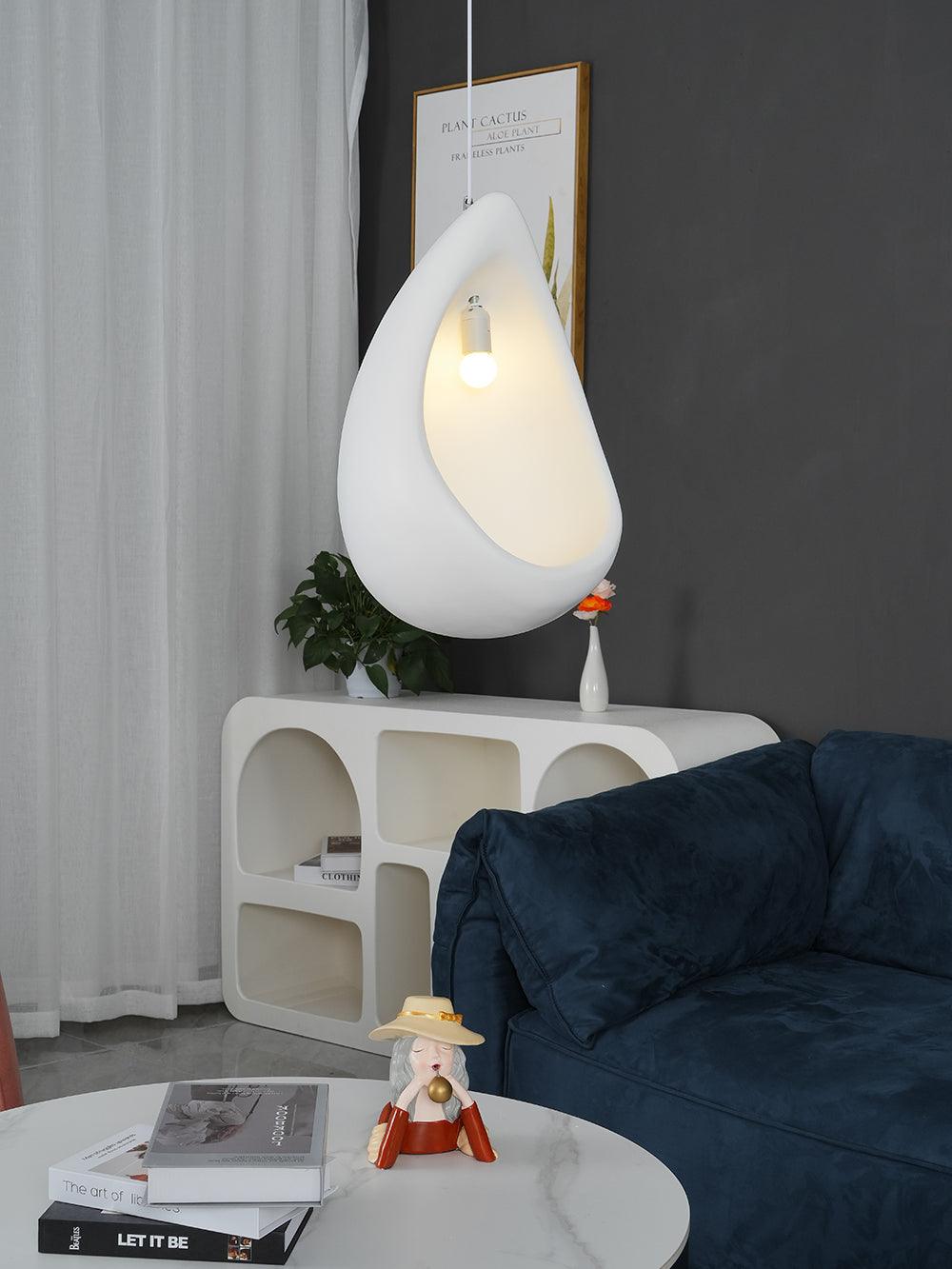 Seo hanglamp uit gips, organische druppelvorm, Wabi Sabi