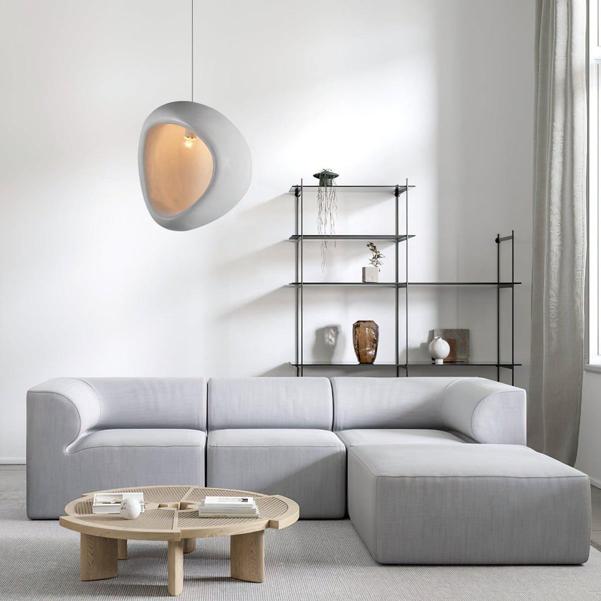 Seo hanglamp uit gips, organische druppelvorm, Wabi Sabi