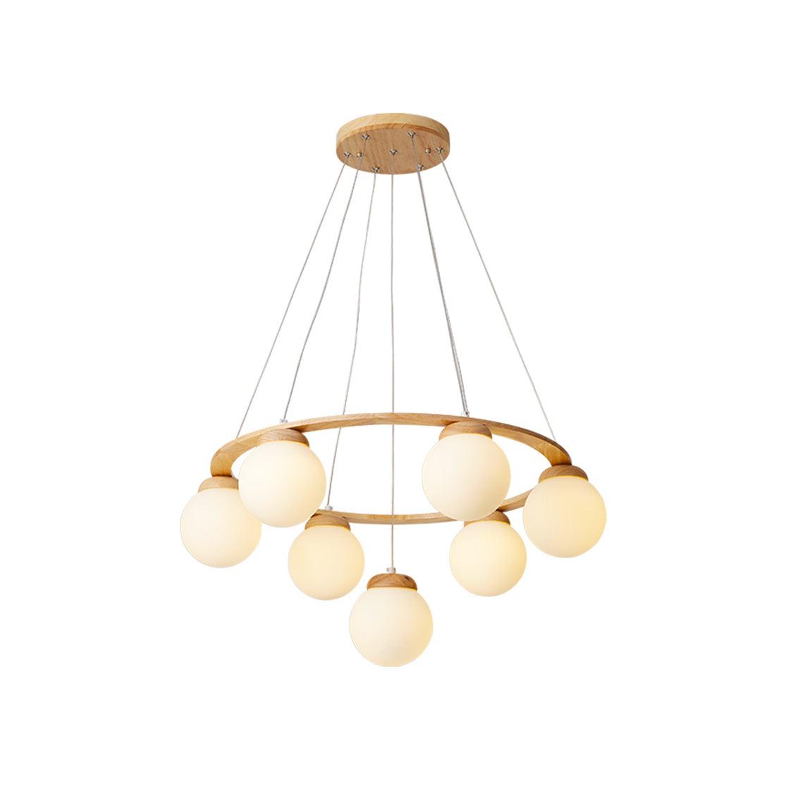 Aelion Kroonluchter van glas Houten Ring Opalglas bollen