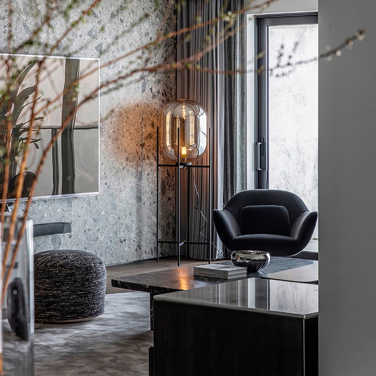 Liorivelia industriële vloerlamp van glas
