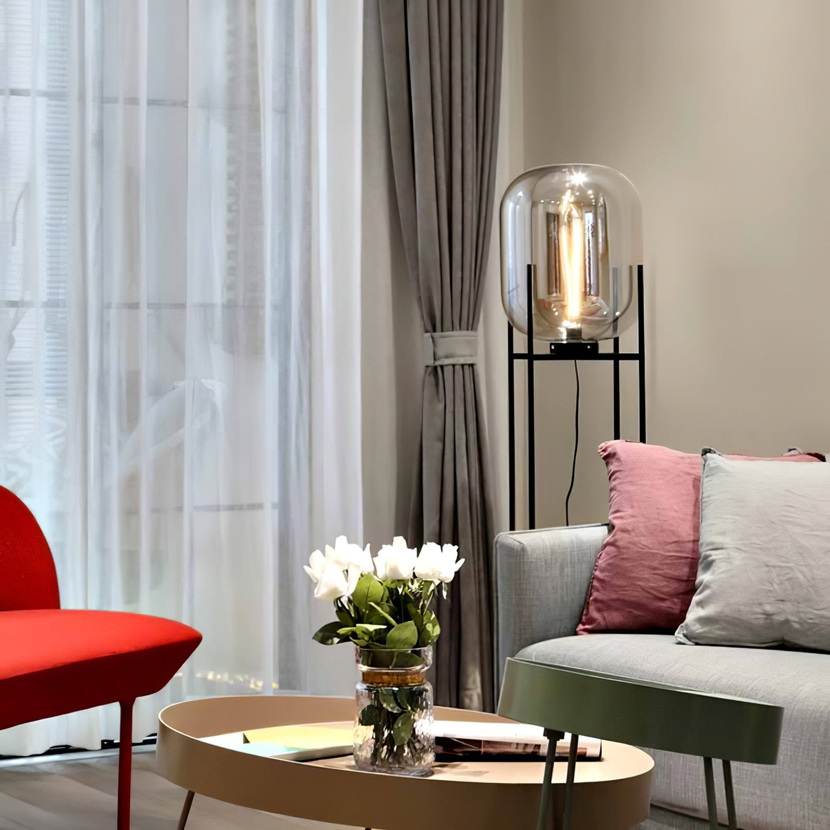 Liorivelia industriële vloerlamp van glas