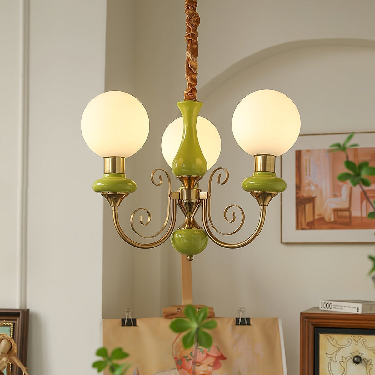 Evsolia kroonluchter van groen onyx glas