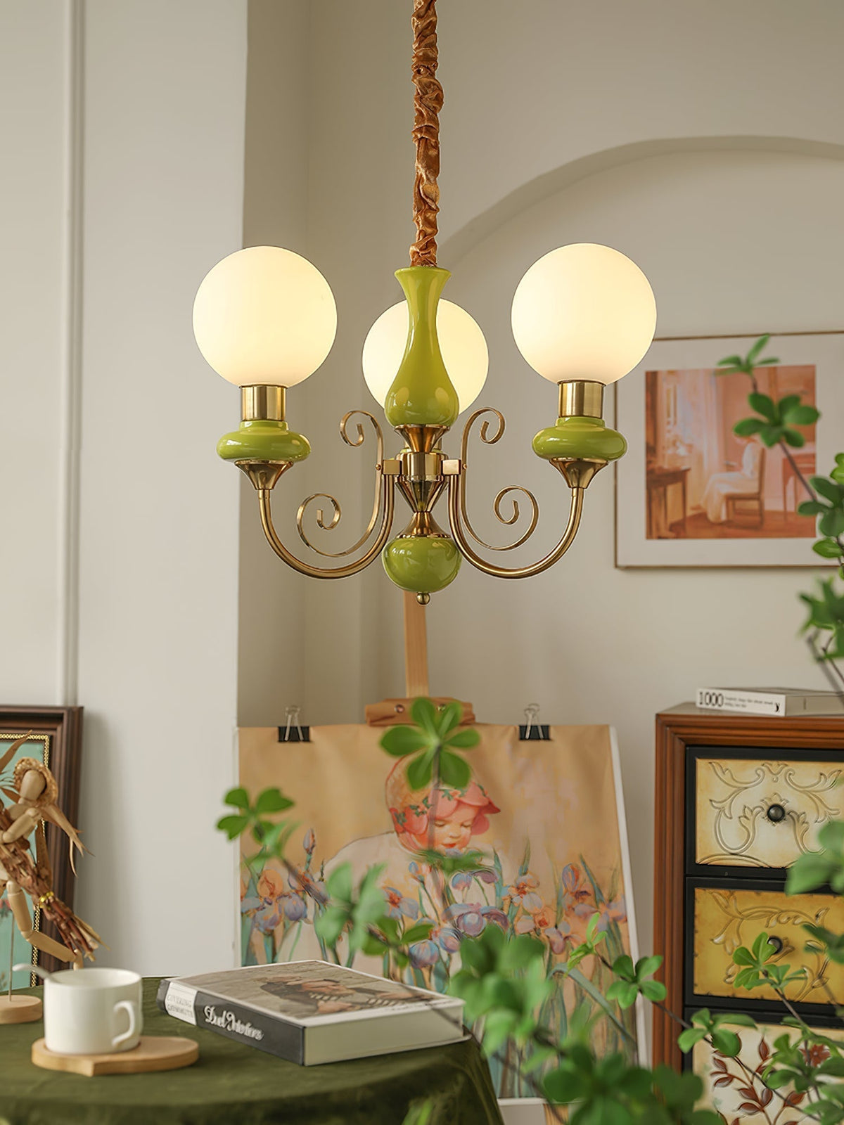 Evsolia kroonluchter van groen onyx glas