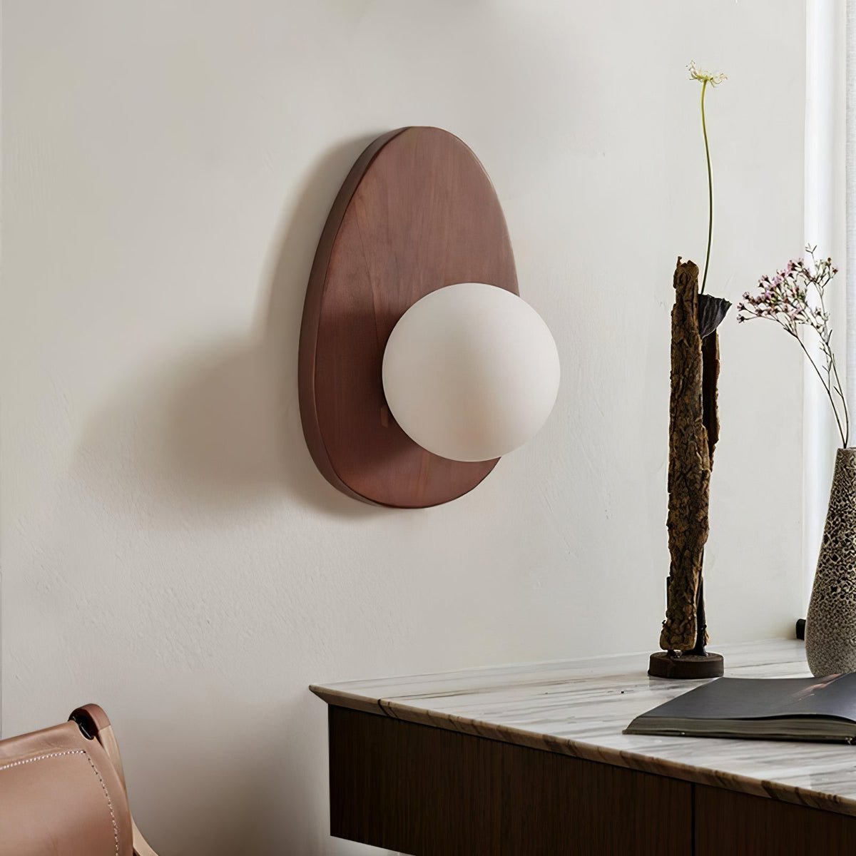 Aldiniella Premium Noordse kunst walnoothout glas wandlamp