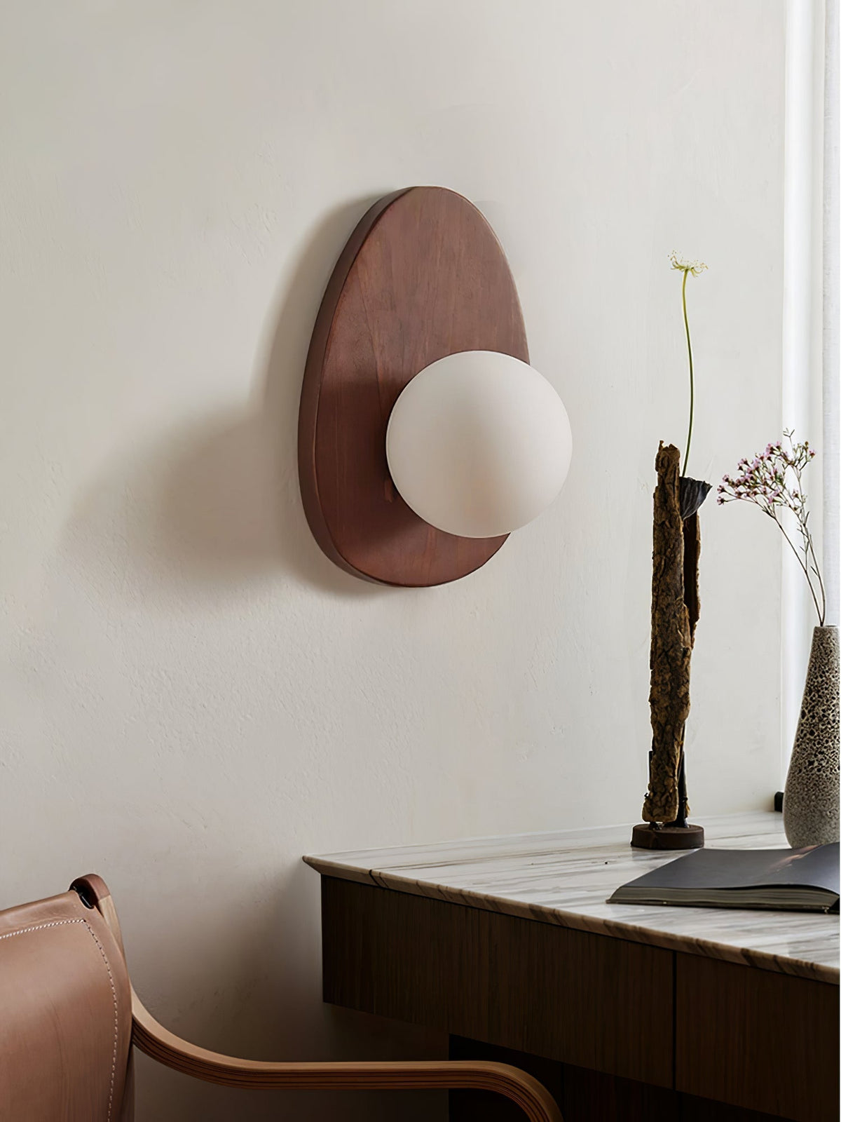 Aldiniella Premium Noordse kunst walnoothout glas wandlamp