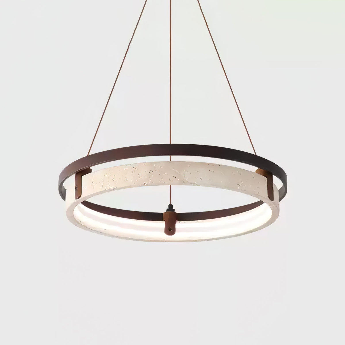 Aurix hanglamp van geel travertin en walnoothout