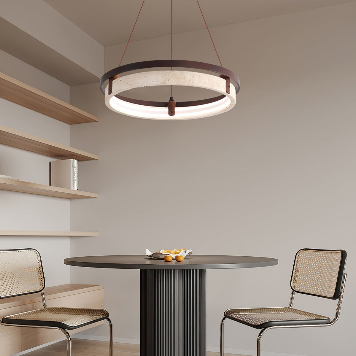 Aurix hanglamp van geel travertin en walnoothout