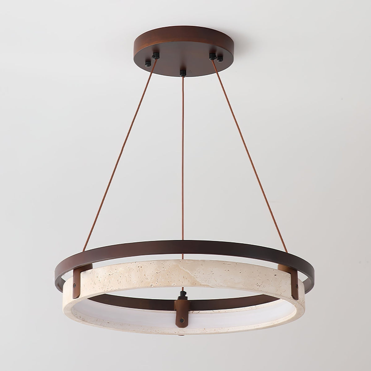 Aurix hanglamp van geel travertin en walnoothout