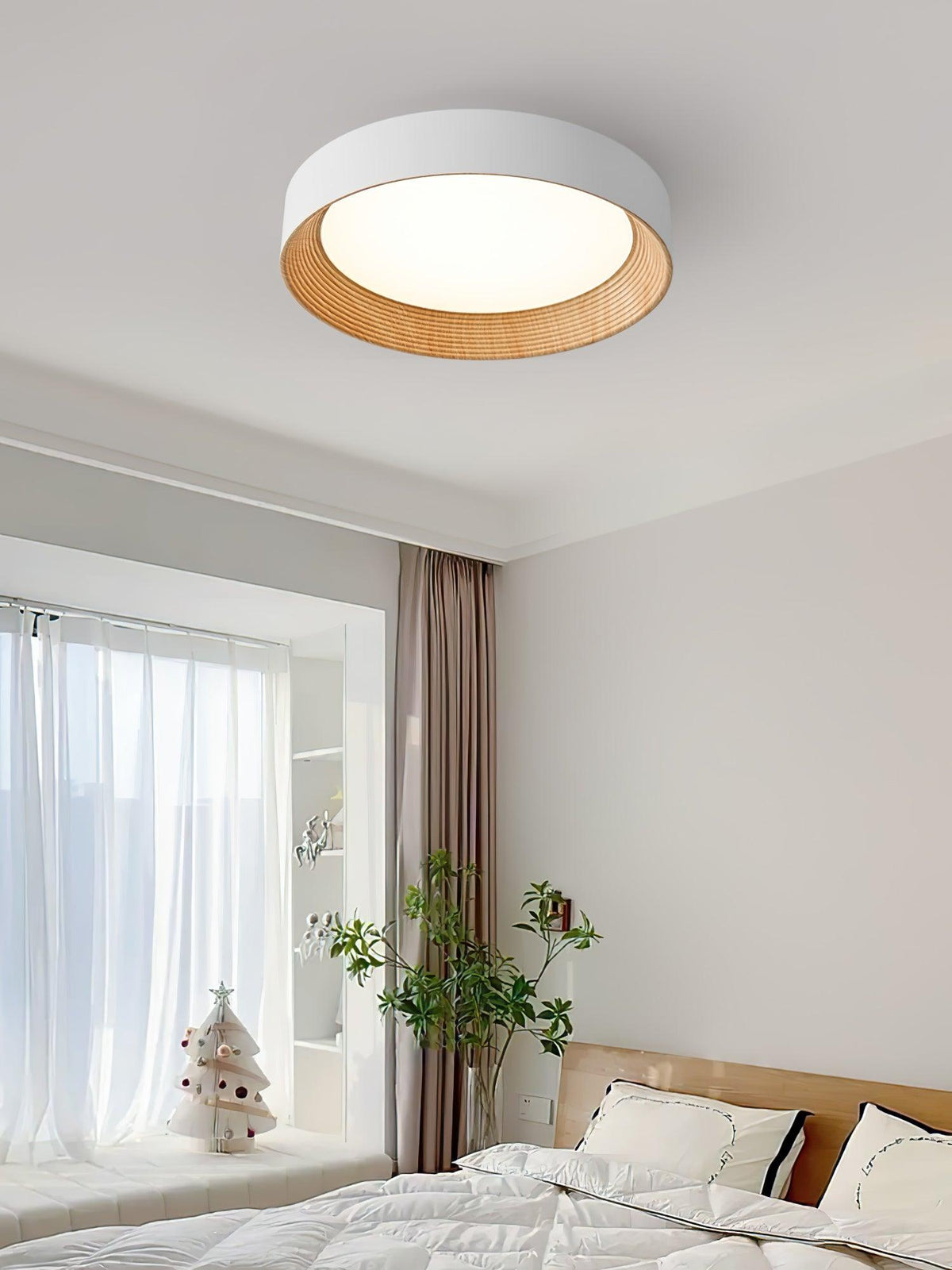 Elvirelle plafondlamp houten ring minimalistisch dimbaar