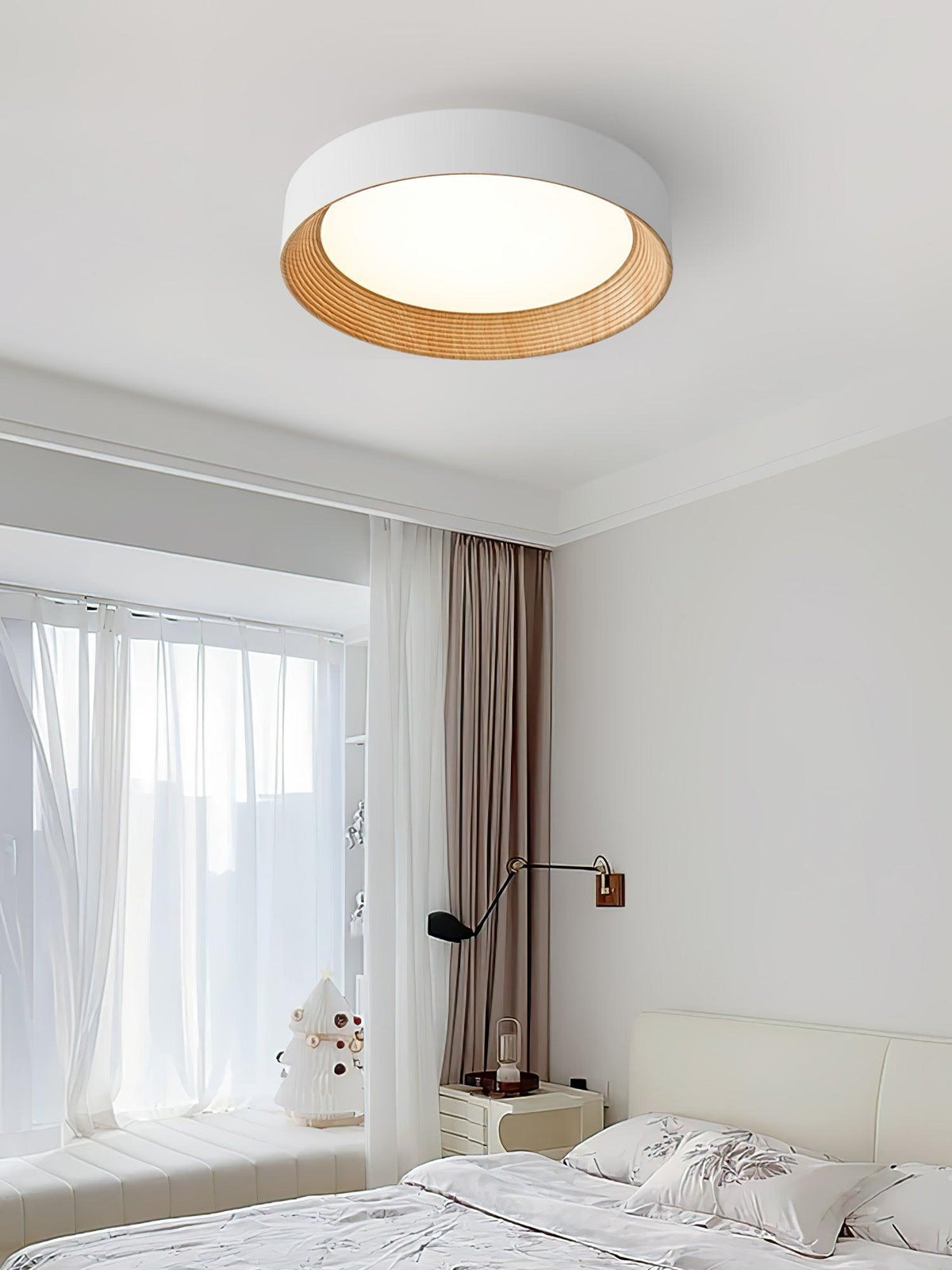 Elvirelle plafondlamp houten ring minimalistisch dimbaar